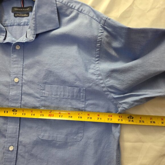 TH-Tommy Hilfiger 100% Cotton Oxford Dress Shirt | Blue Regular Fit | L - Picture 7 of 11